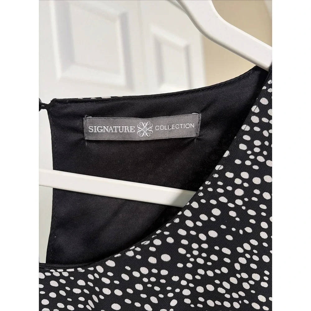 Signature Collection Polka Dot Ruffle Midi Dress Womens Size M 10-12 Black White